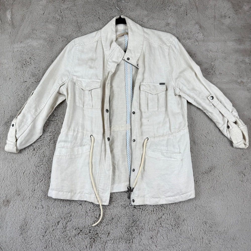 Max Jeans Utility Jacket‎ Lightweight Drawstring Waist Beige Linen Blend M